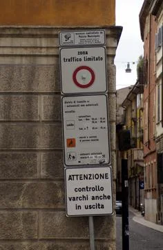 Itallian traffic signs announcing Limited Traffic Zones Stock Photos