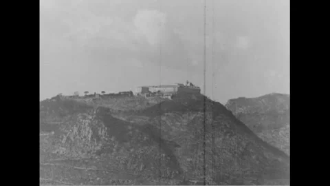 ITALY - 1944: Monastery — Walled complex stands on the summit 스톡 동영상 347462724