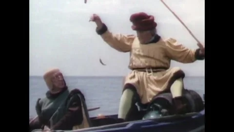 ITALY - 1953 - in this comedy, when an old man catches a fish, he yells Stock Footage 341990686