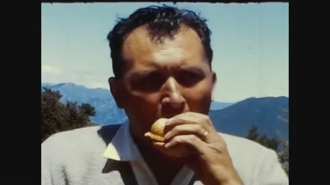 Italy 1963, Close up man eats sandwich Stock Footage 169252408