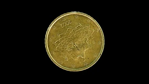 Italy 2002 50 Cent Obverse Rotating Macro Loop Stock Footage 313139210