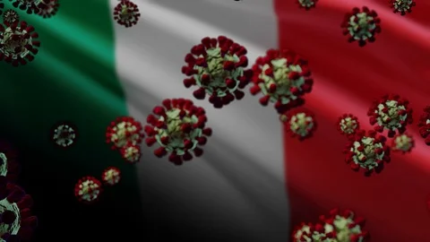 Italy 3D Flag With Virus Floating Animation Closeup (3D Rendering) Stock Footage 126824252