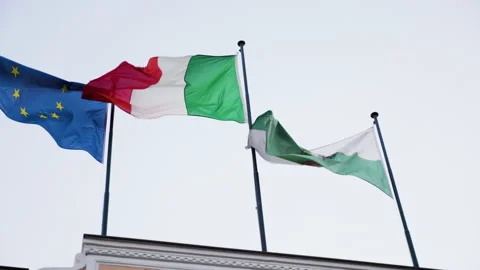 Italy and Capri Flag Flapping in Wind in SLOMO 4k Stock Footage 235588751