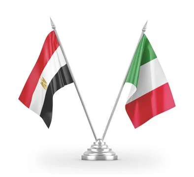 Italy and Egypt table flags isolated on white 3D rendering Stock Illustration