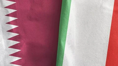 Italy and Qatar two flags textile cloth 3D rendering Stock Illustration