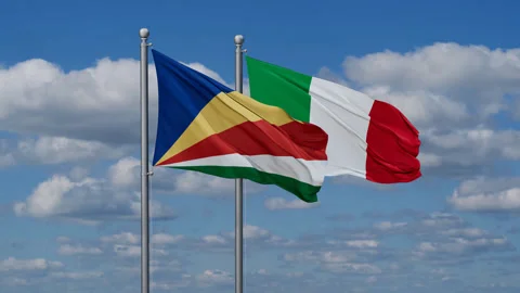 Italy and Seychelles two flags Stock Footage 288623439