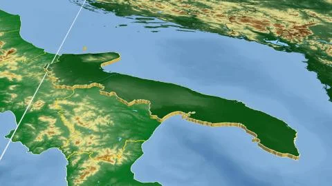 Italy - Apulia extruded on physical map Illustrazione stock