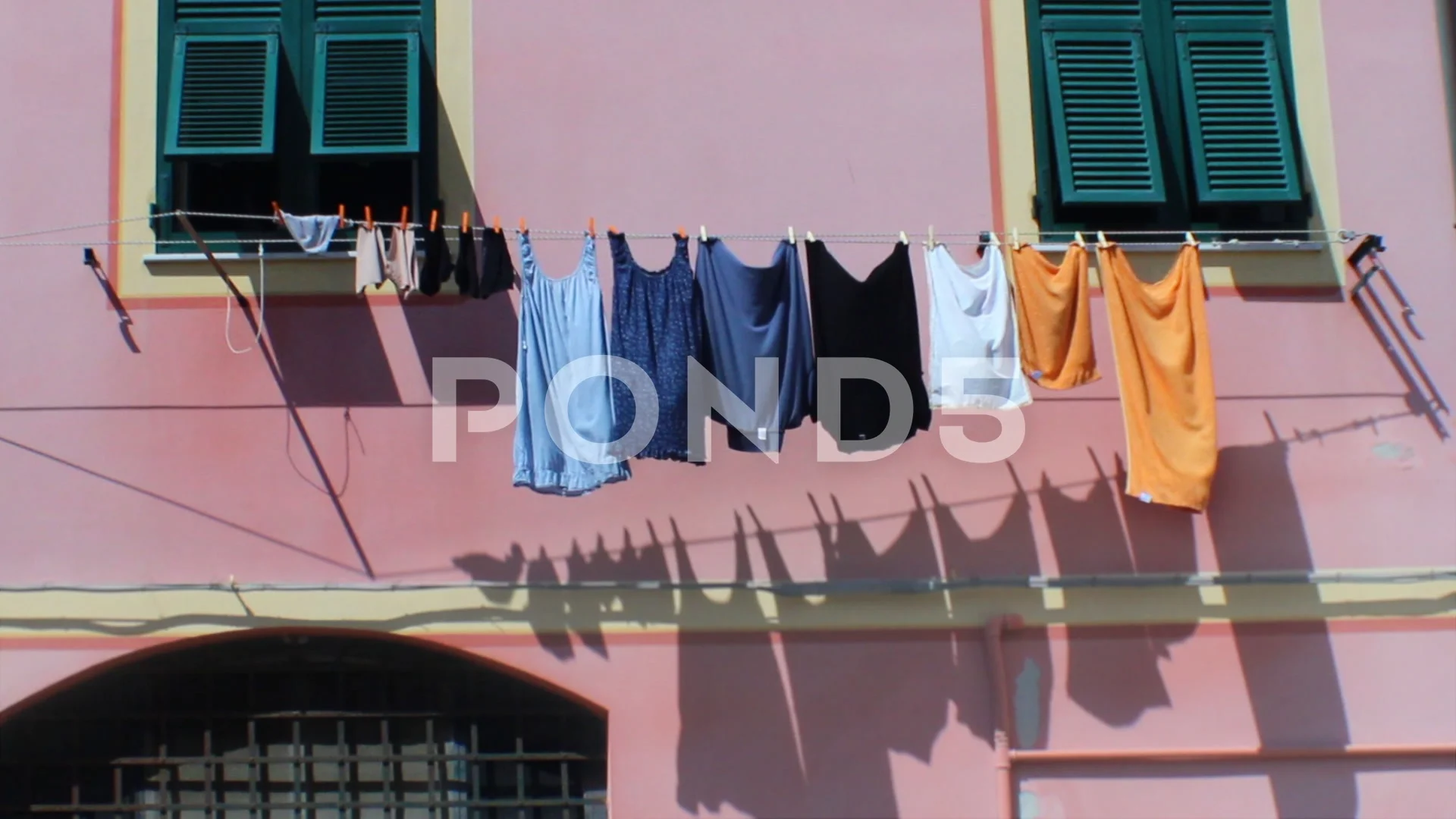 Italy - Clothes Hanging on Washing Line , Stock Video