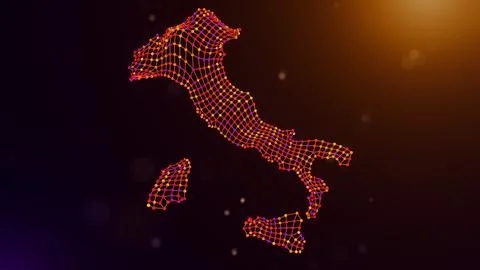 Italy Digital Connectivity Network Map With Flowing Data Mesh Stock Illustration