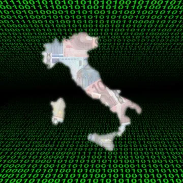 Italy euros map on binary code 库存插图