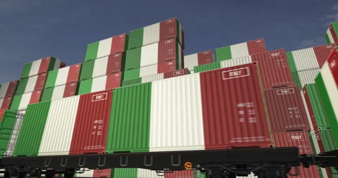Italy export containers on cargo train wagons loop Stock Footage 319826923