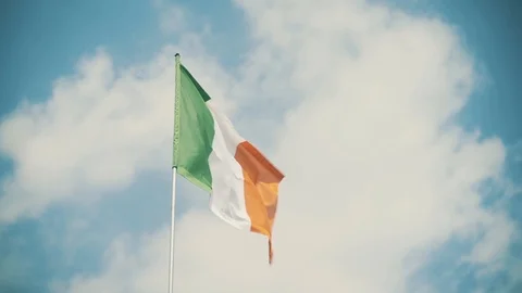 Italy flag 50% slow motion, sky background Stock Footage 86090378