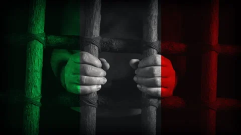 Italy Flag And Prisoner, Press Freedom Concept Stock Footage 334724786