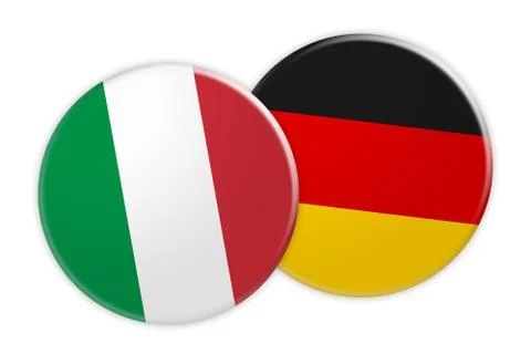 Italy Flag Button On Germany Flag Button, 3d illustration on white background Illustrazione stock