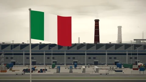 Italy Flag Flying Over Manufacturing Factory Industrial Plant seamless loop 스톡 동영상 344703473