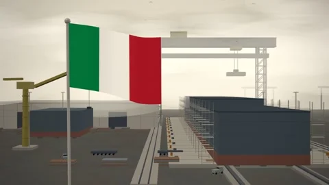 Italy Flag Flying Over Shipyard Building Berth Gantry seamless loop Vídeos de archivo 344847192