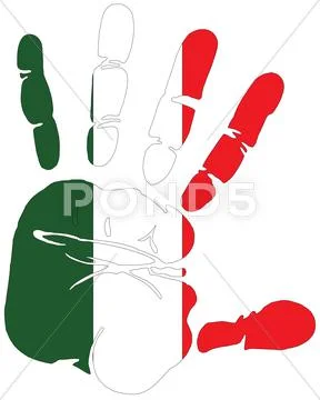 Italy flag on hand print impression Stock Illustration