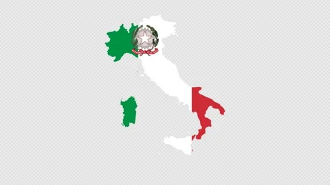 Italy Flag on Map, Italy map white outline Animated Stock Footage 206352447