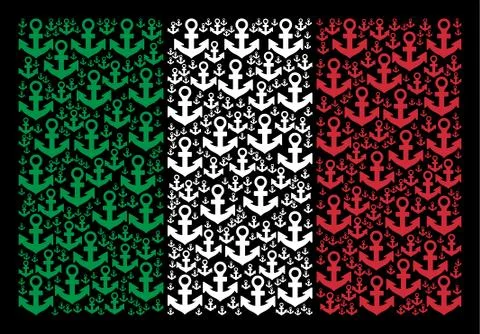 Italy Flag Pattern of Anchor Icons Stock Illustration