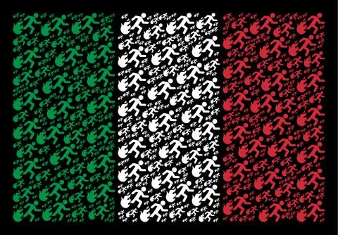 Italy Flag Pattern of Fired Running Man Icons Stock Illustration