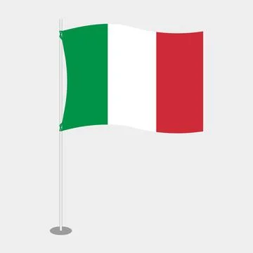 Italy Flag on Pole Standing Light Background Stock Illustration