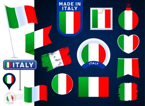 Italy flag vector collection. big set of national flag design elements in dif イラスト素材