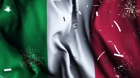 Italy Flag Waving with Fireworks and Confetti Celebration Background 库存影片 333980053