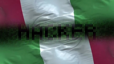 Italy flag - Waving flag on matrix binary code background Stock Footage 321420121