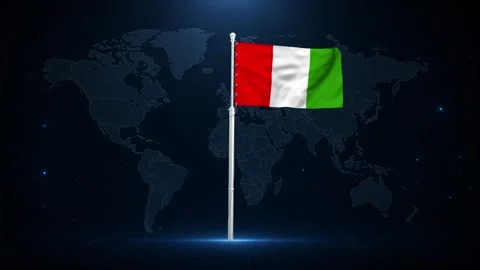 Italy flag waving in front of a digital world map. Stock Footage 340414128