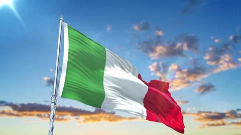 Italy flag Waving Realistic With Sky Stock Footage 293003201