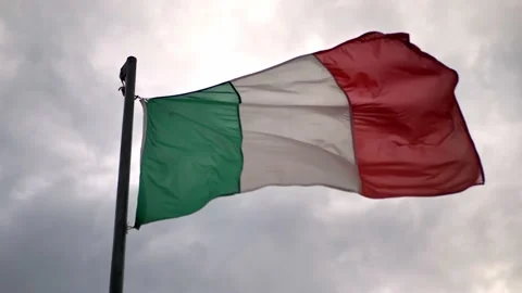 Italy flag waving in the wind, sky background Stock Footage 152257476