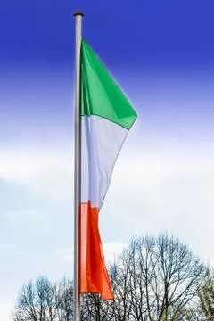 Italy flags with flagpole Stock Photos