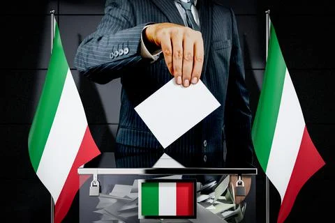 Italy flags, hand dropping voting card - election concept - 3D illustration Stock-Illustration