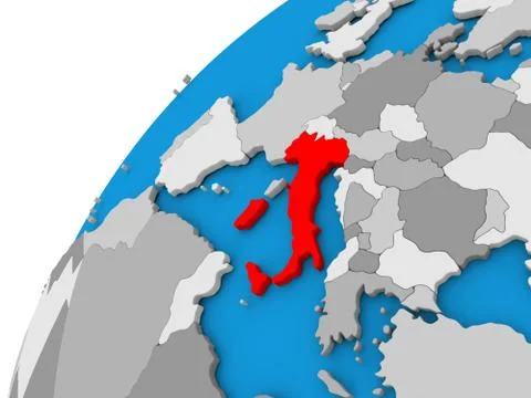 Italy on globe in red Stock Illustration