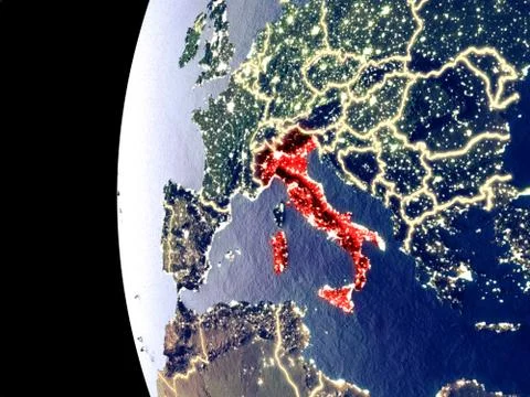 Italy on globe from space Stock Illustration