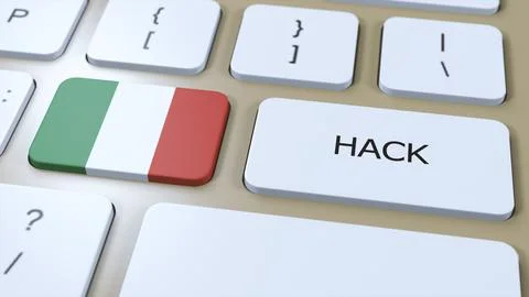 Italy Hack of Country or Hacker Attack 3D Illustration. Country National Flag Illustrazione stock