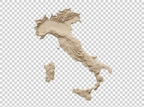 Italy map 3d rendering, earth relief top view of italy, land map, isolated. Stock Photos