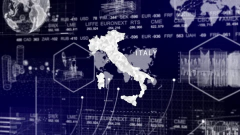 Italy Map Animation Loop | Growth, GDP, Oil Economy &amp; Development Insights Stock Footage 331579874