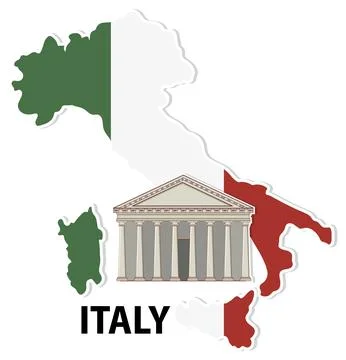 Italy Map with Classical Architecture Illustration Stock Illustration