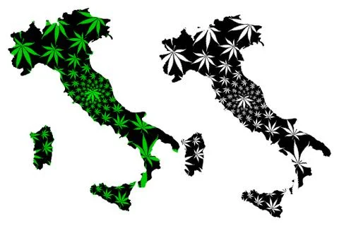 Italy - map is designed cannabis leaf Stock Illustration