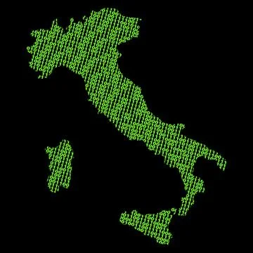 Italy map with green binary code illustration Stock Illustration