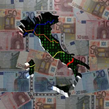 Italy map with hex code and graphs on euros illustration Stock Illustration