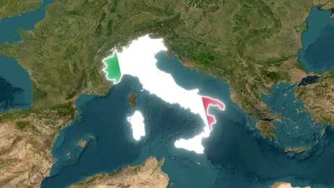Italy Map Highlight with Animated Flag Stock Footage 341329297
