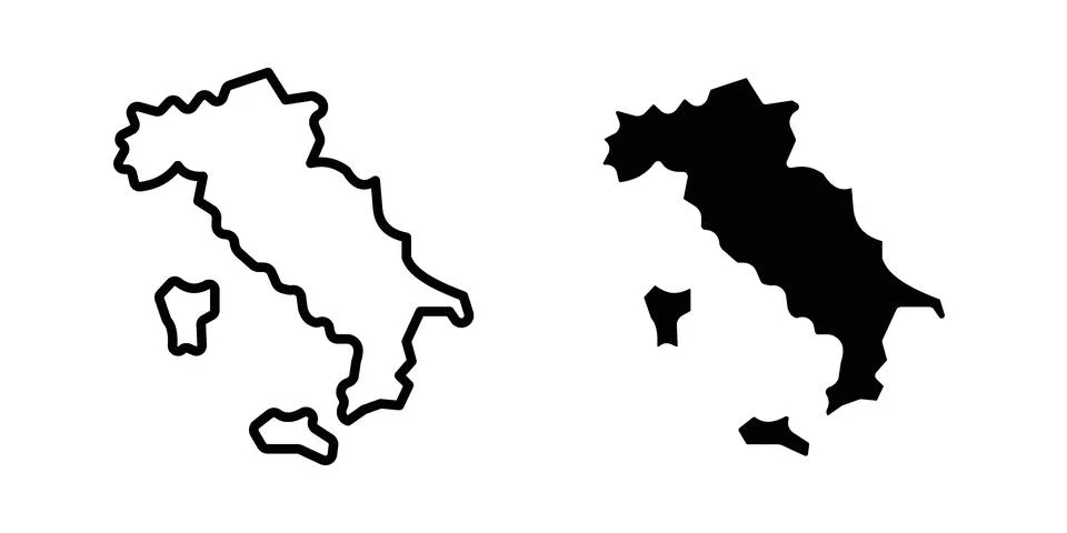 Italy map icon linear versions pack on white background 库存插图