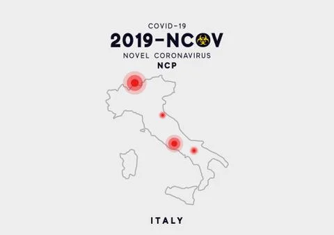 Italy Map infographics, Localization of the outbreak of Virus Covid 19. Novel Stock Illustration