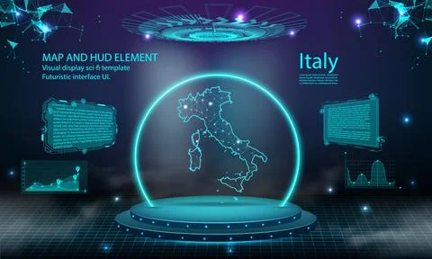Italy map light connecting effect background. abstract digital technology U.. Stock Illustration