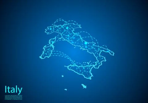 Italy map with nodes linked by lines. concept of global communication and bus Stock Illustration