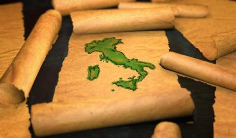 Italy Map Painting Unfolding Old Paper Scroll 3D Illustrazione stock