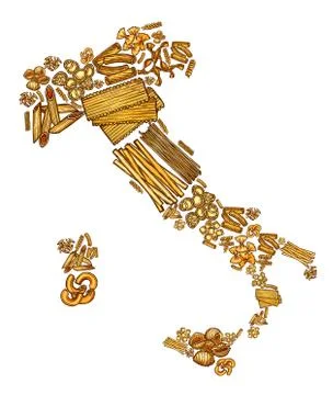 Italy map with pasta, vector Stock Illustration