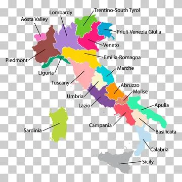Italy map region symbol shape, travel web flat concept icon web vector illust Stock Illustration